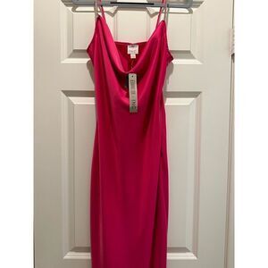 NWT Jeannie Mai & INC Pink Long Gown Size 4 Solid Cowl Neck Cami Dress